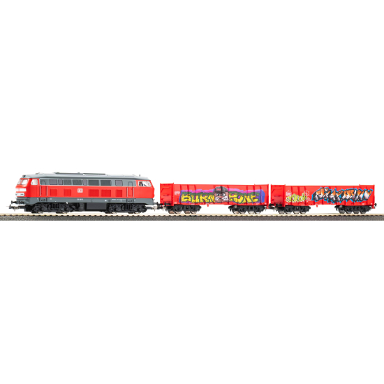 PIKO 57032 – Start-Set Kids: Pociąg Towarowy BR 218 DB AG z 2 Wagonami Eaos (H0, 1:87)